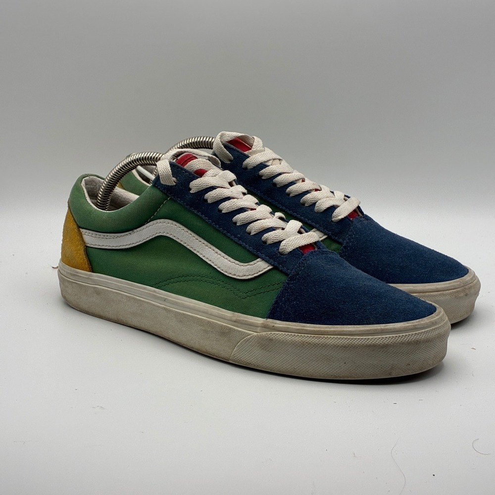 Vans Old Skool Sneakers Mens 9.5 Green Blue Yellow Multi Color Suede Canvas